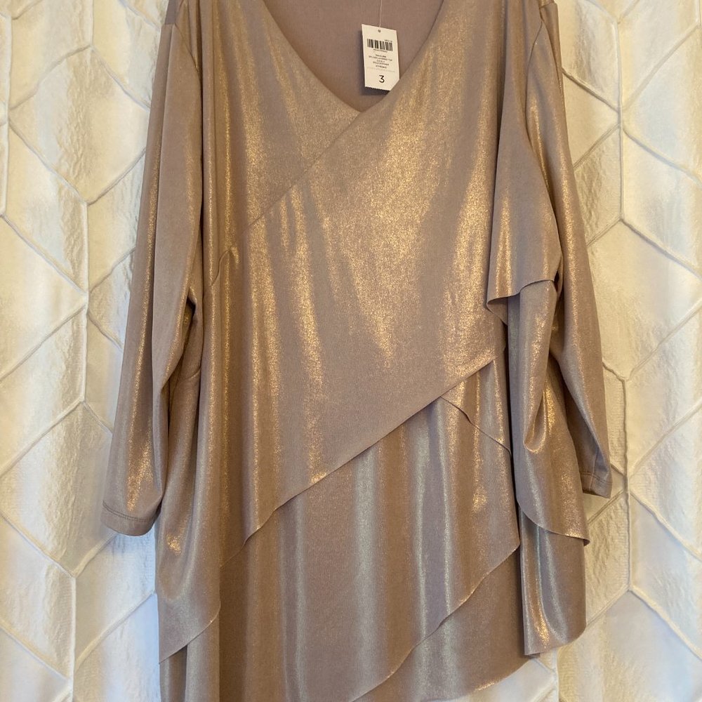 Gold shimmer top with asymmetric detail - Chico's size 3